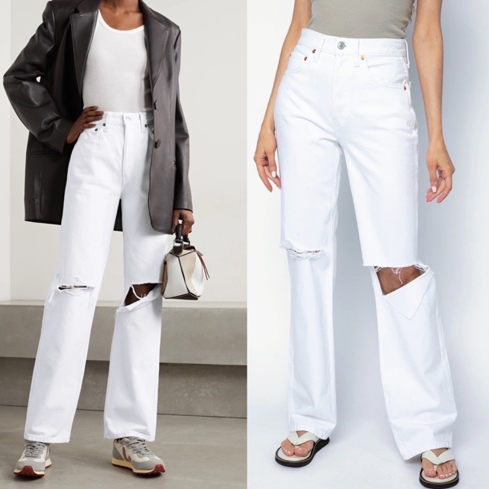 NWT Redone Originals 90s High Rise Loose in White With Rips - Picture 2 of 10